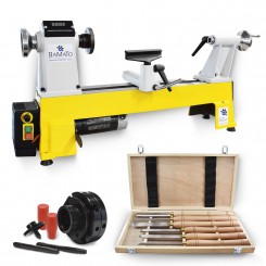 BAMATO Drechselmaschine WL-460V mit 6-tlg. HSS Drechselsatz und 4-Backenfutter 
